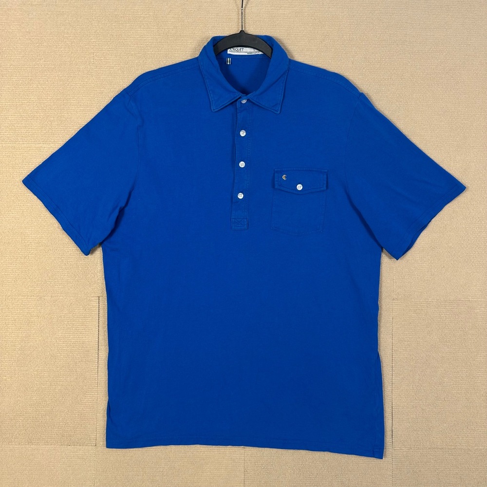 Criquet Polo Shirt Mens Large Blue Short Sleeve Organic Cotton Pocket Logo